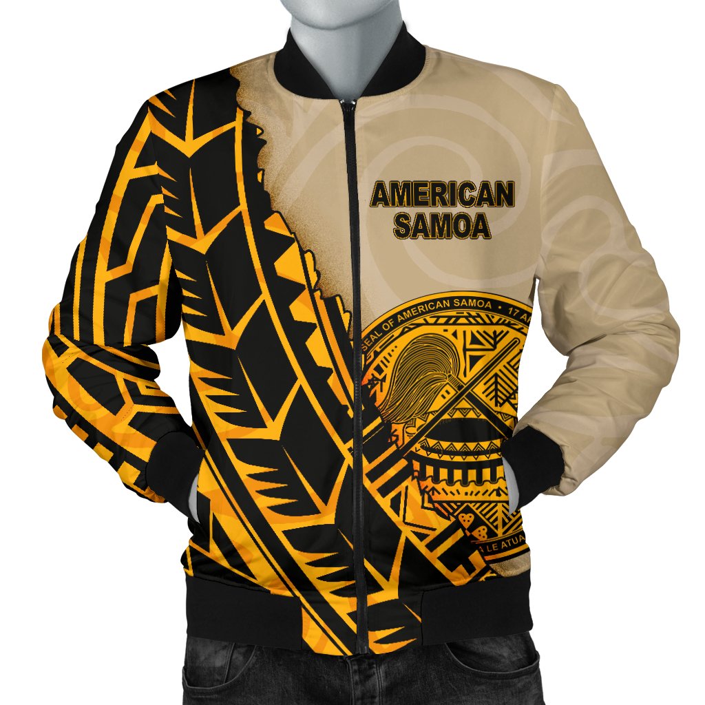 American Samoa Men's Bomber Jacket - Polynesian Wild Style Gold - Polynesian Pride