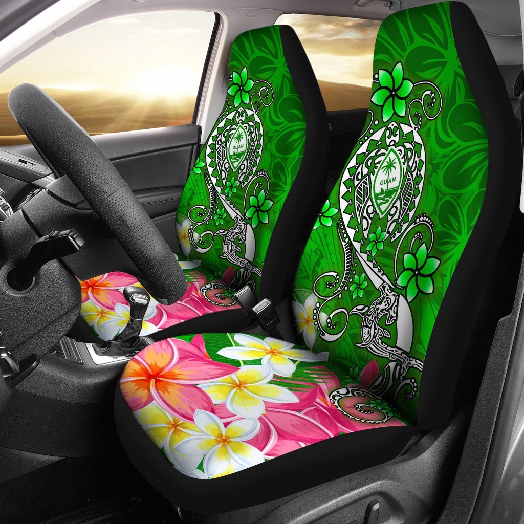 Guam Car Seat Covers - Turtle Plumeria (Green) Universal Fit Green - Polynesian Pride