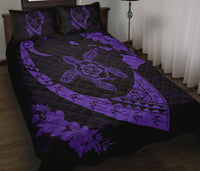 Hawaiian Map Hibiscus Turtle Fish Hook Polynesian Quilt Bedding Set Purple - Polynesian Pride