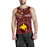 Papua New Guinea Personalised Men's Tank Top - Flag With Polynesian Patterns (Red) - Polynesian Pride