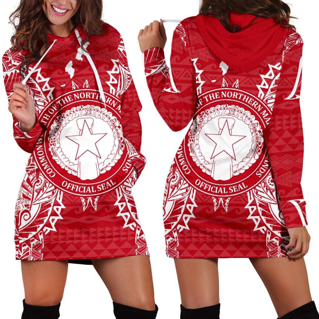 Northern Mariana Islands Polynesian Hoodie Dress Map Red White Red - Polynesian Pride