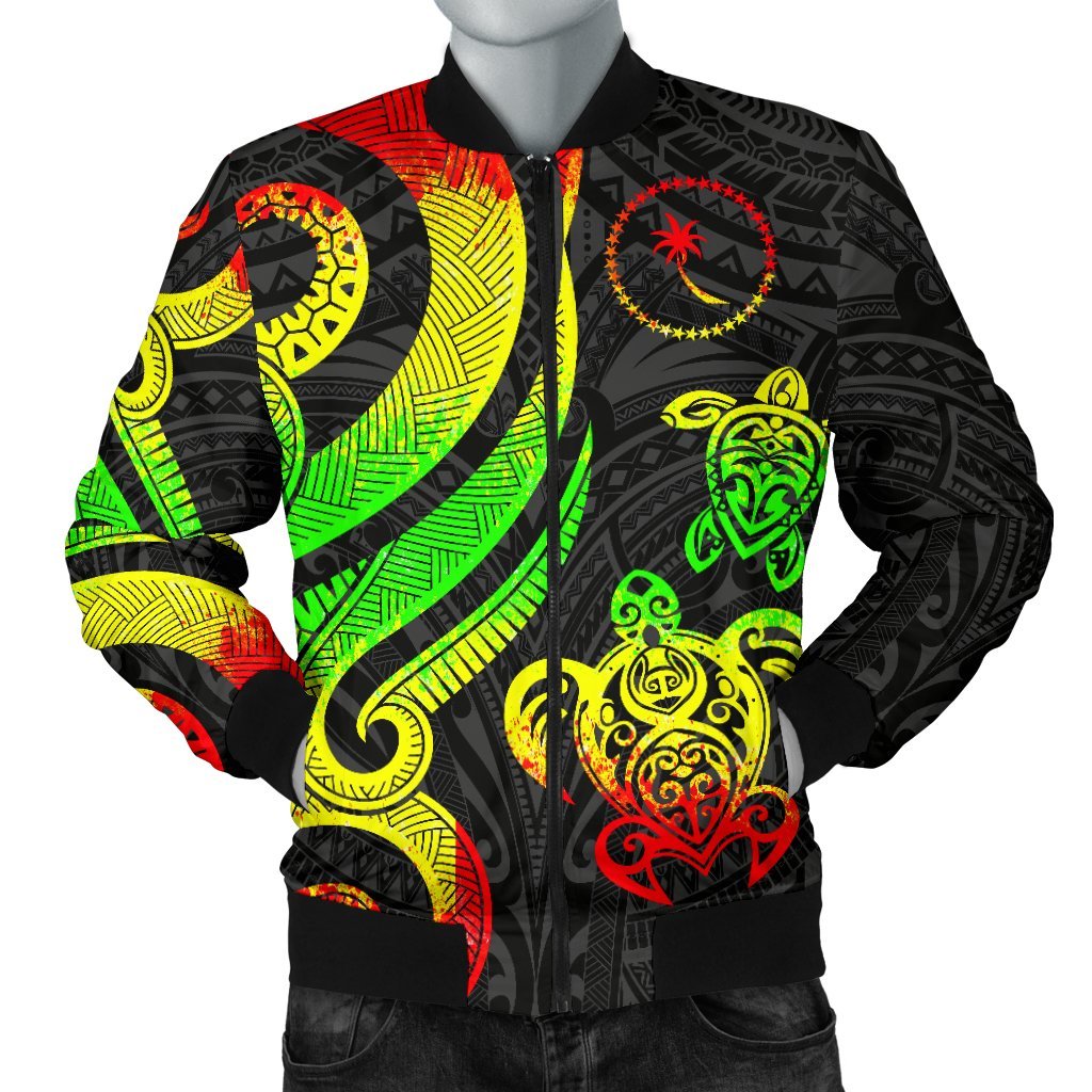 Chuuk Micronesian Men Bomber Jacket - Reggae Tentacle Turtle Reggae - Polynesian Pride