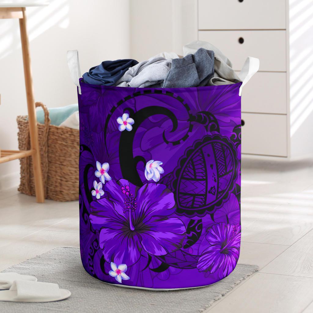 Hibiscus Plumeria Polynesian Turtle Hawaii Laundry Basket Purple AH Laundry Basket - 3 One Size White - Polynesian Pride