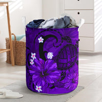 Hibiscus Plumeria Polynesian Turtle Hawaii Laundry Basket Purple AH Laundry Basket - 3 One Size White - Polynesian Pride