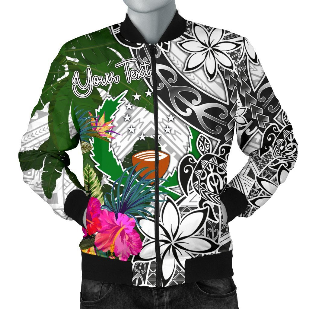 Pohnpei Custom Personalised Men's Bomber Jacket White - Turtle Plumeria Banana Leaf White - Polynesian Pride