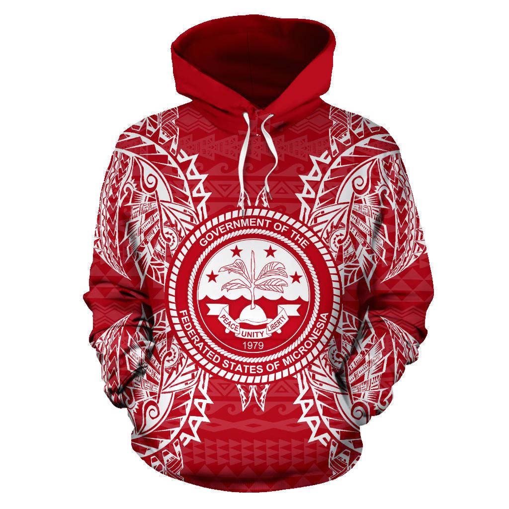 Federated States of Micronesian ll Over Hoodie Map Red White - Polynesian Pride