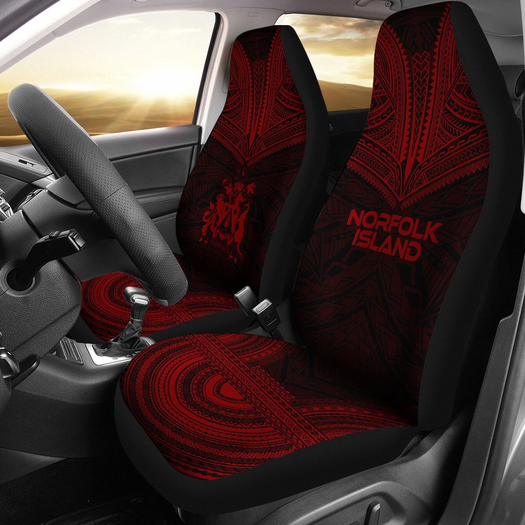 Norfolk Island Car Seat Cover - Norfolk Island Coat Of Arms Polynesian Chief Tattoo Red Version Universal Fit Red - Polynesian Pride