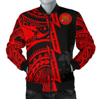 Polynesian Guinea Men's Bomber Jacket - Moana Maui Tattoo With Coat Of Arm Guinea Red - Polynesian Pride