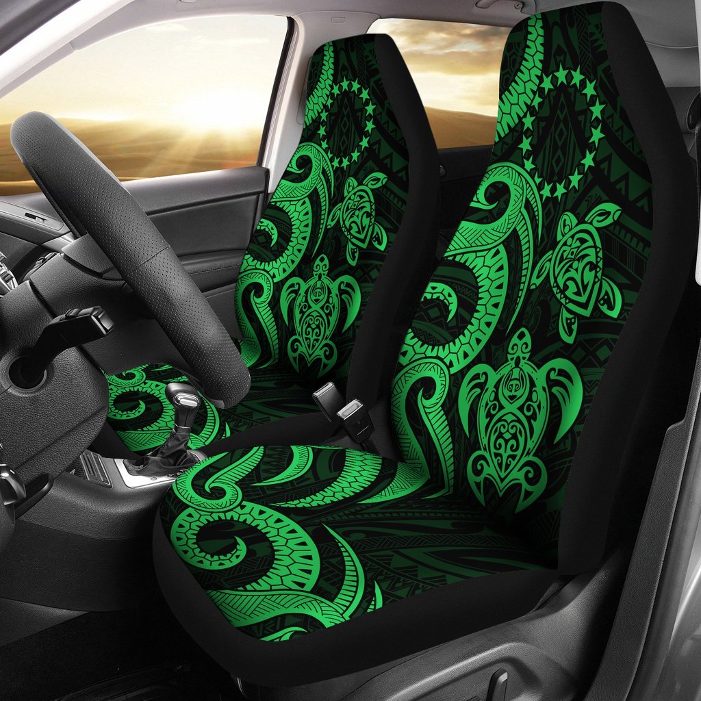 Cook Islands Car Seat Covers - Green Tentacle Turtle Universal Fit Green - Polynesian Pride