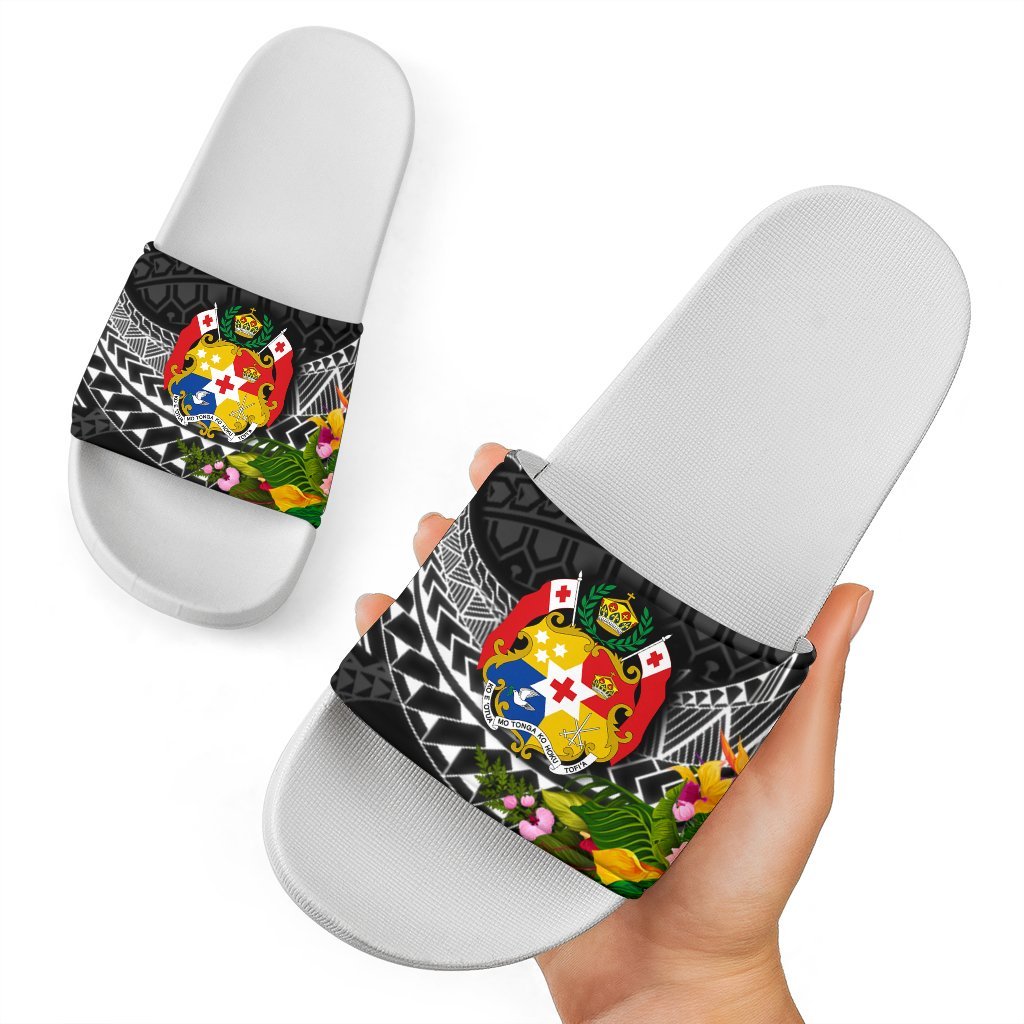 Tonga Slide Sandals - Seal Spiral Polynesian Patterns White - Polynesian Pride