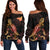 Papua New Guinea Polynesian Women's Off Shoulder Sweater - Turtle With Blooming Hibiscus Gold Gold - Polynesian Pride