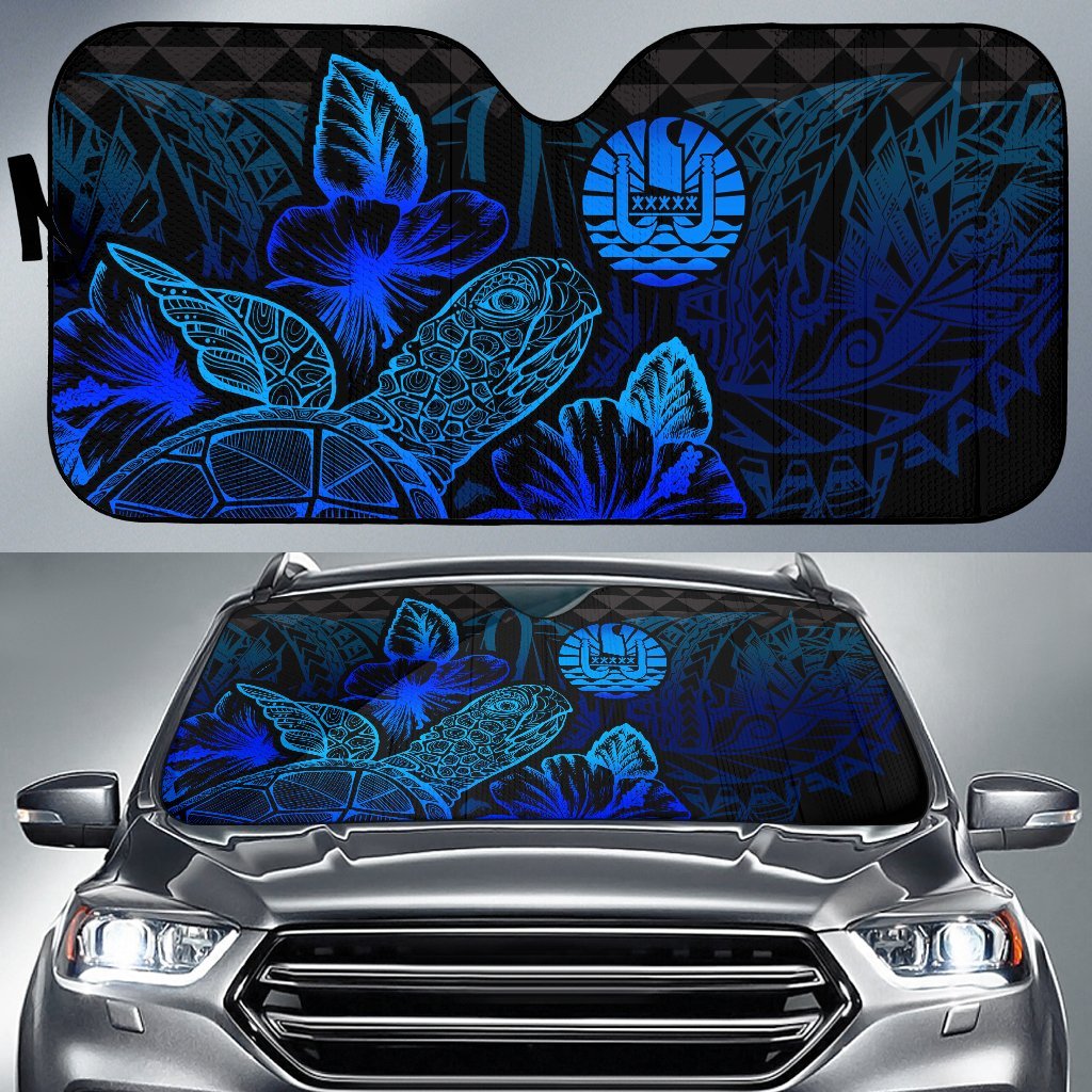 Tahiti Auto Sun Shades Turtle Hibiscus Blue Auto Sun Shade Universal Fit Blue - Polynesian Pride