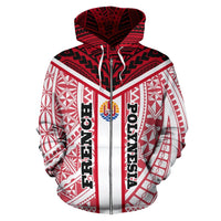 French Polynesia Zip Hoodie French Polynesia Flag Tattoo Red - Polynesian Pride