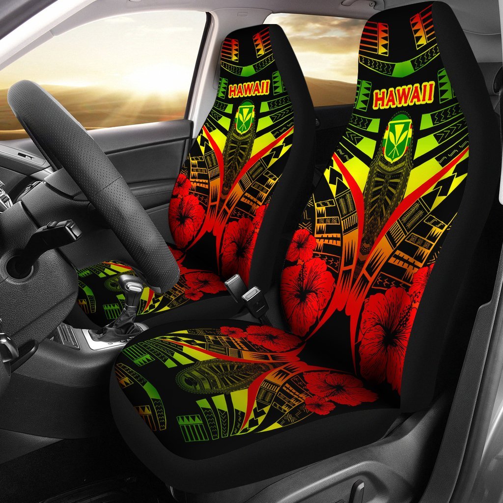 Hawaii Car Seat Covers - Hawaii Kanaka Maoli Hibiscus Polynesian Tattoo - K9 Universal Fit Black - Polynesian Pride