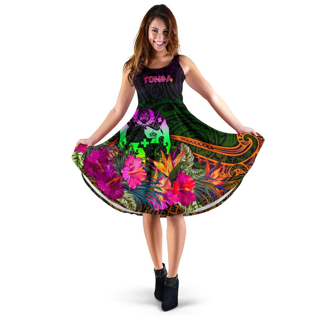 Tonga Polynesian Midi Dress - Summer Hibiscus Women Reggae - Polynesian Pride