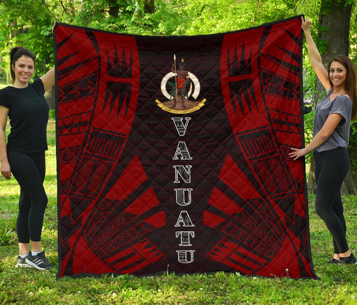 Vanuatu Premium Quilt - Vanuatu Coat Of Arms Polynesian Red Tattoo (Dark Red) Red - Polynesian Pride