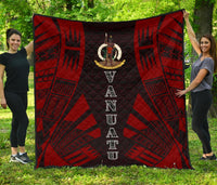 Vanuatu Premium Quilt - Vanuatu Coat Of Arms Polynesian Red Tattoo (Dark Red) Red - Polynesian Pride