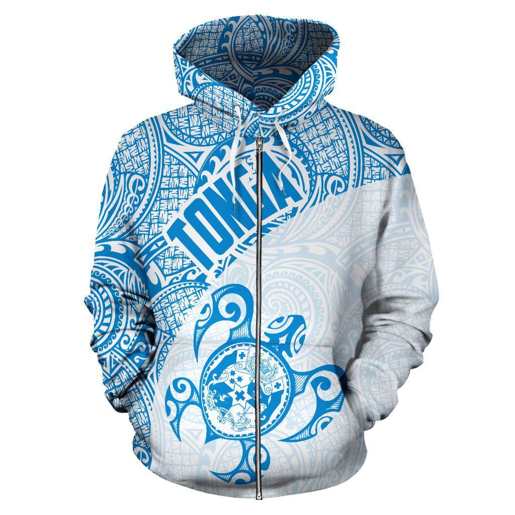 Tonga Zip up Hoodie Tonga Coat of Arms In Turtle Polynesian Tattoo 090 - Polynesian Pride