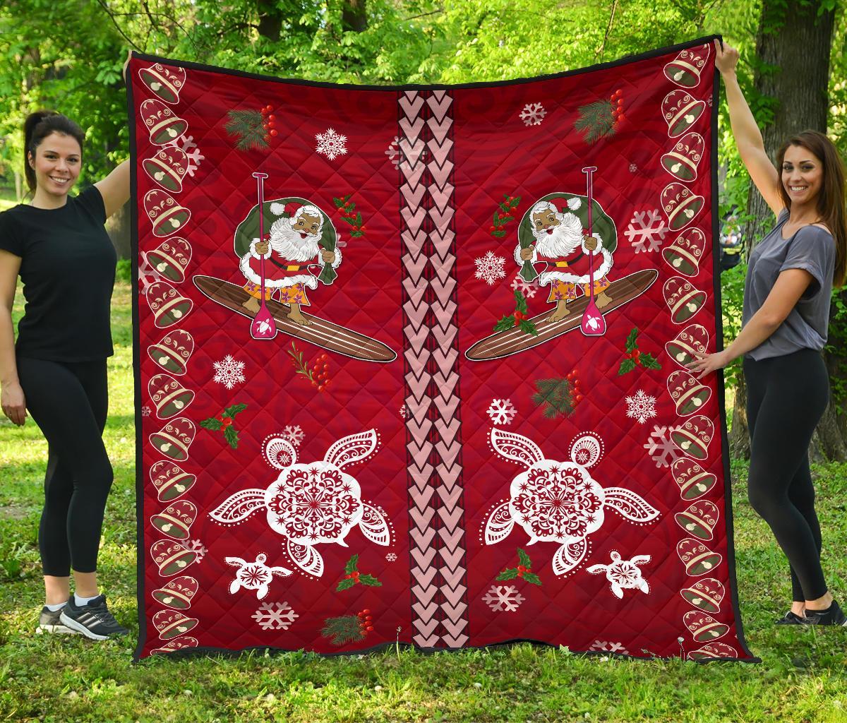 Hawaii Turtle Santa Claus Pattern Christmas Premium Quilt - San Style - AH Red - Polynesian Pride