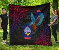 Guam Premium Quilt - KingFisher Bird With Map Black - Polynesian Pride