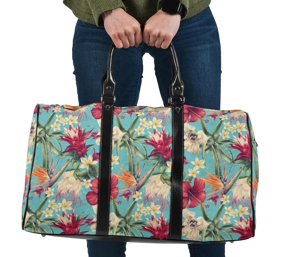 Hawaii Seamless Floral Pattern With Tropical Hibiscus, Watercolor Hawaii Travel Bag Travel Bag One size Black - Polynesian Pride