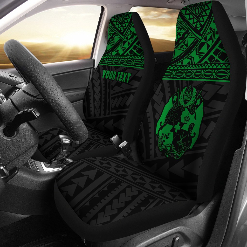 Tonga Custom Personalised Car Seat Covers - Tonga Green Coat Of Arms Polynesian Tattoo Universal Fit Green - Polynesian Pride
