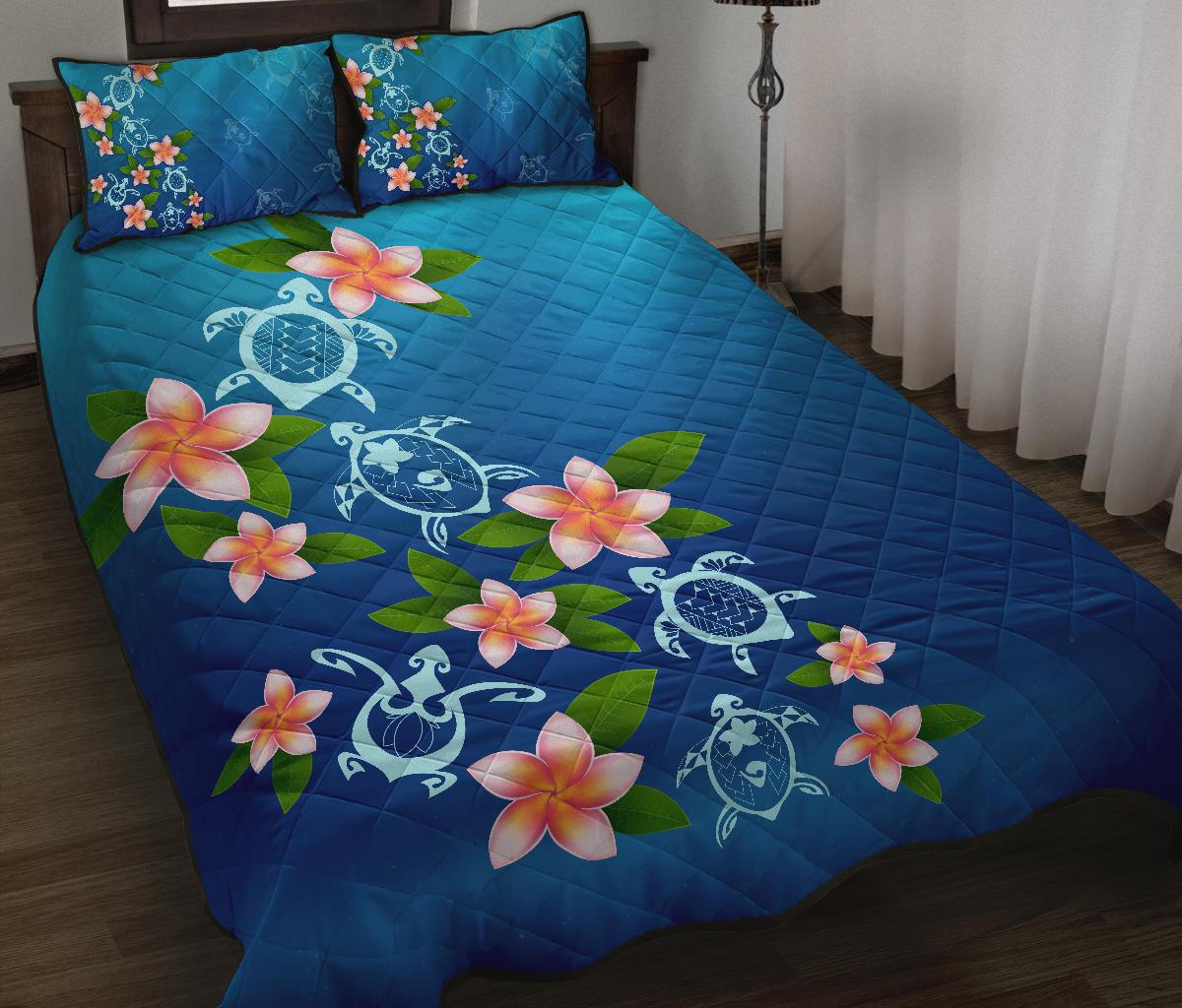 Turtle Polynesian Plumeria Quilt Bed Set - Polynesian Pride