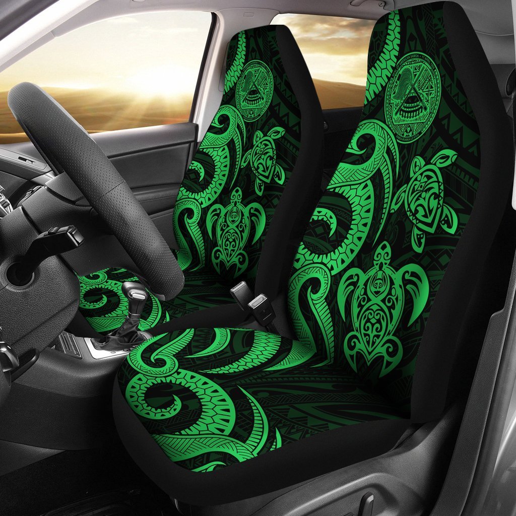 American Samoa Car Seat Covers - Green Tentacle Turtle Universal Fit Green - Polynesian Pride