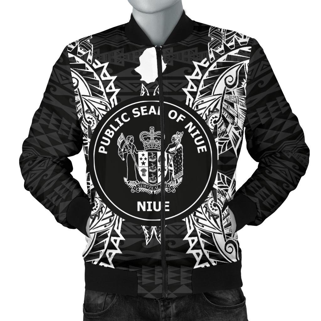 Niue Polynesian Men's Bomber Jacket Map Black Black - Polynesian Pride