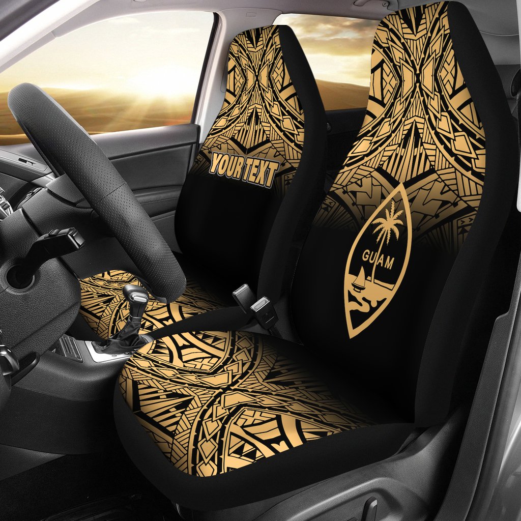 Guam Custom Personalised Car Seat Covers - Guam Coat Of Arms Polynesian Tattoo Fog Gold Universal Fit Gold - Polynesian Pride