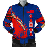 Samoa Men's Bomber Jacket - Rugby Ball Fire Blue - Polynesian Pride
