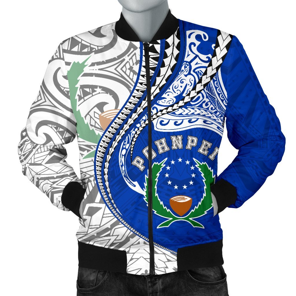 Pohnpei Men's Bomber Jacket Kanaloa Tatau White - Polynesian Pride