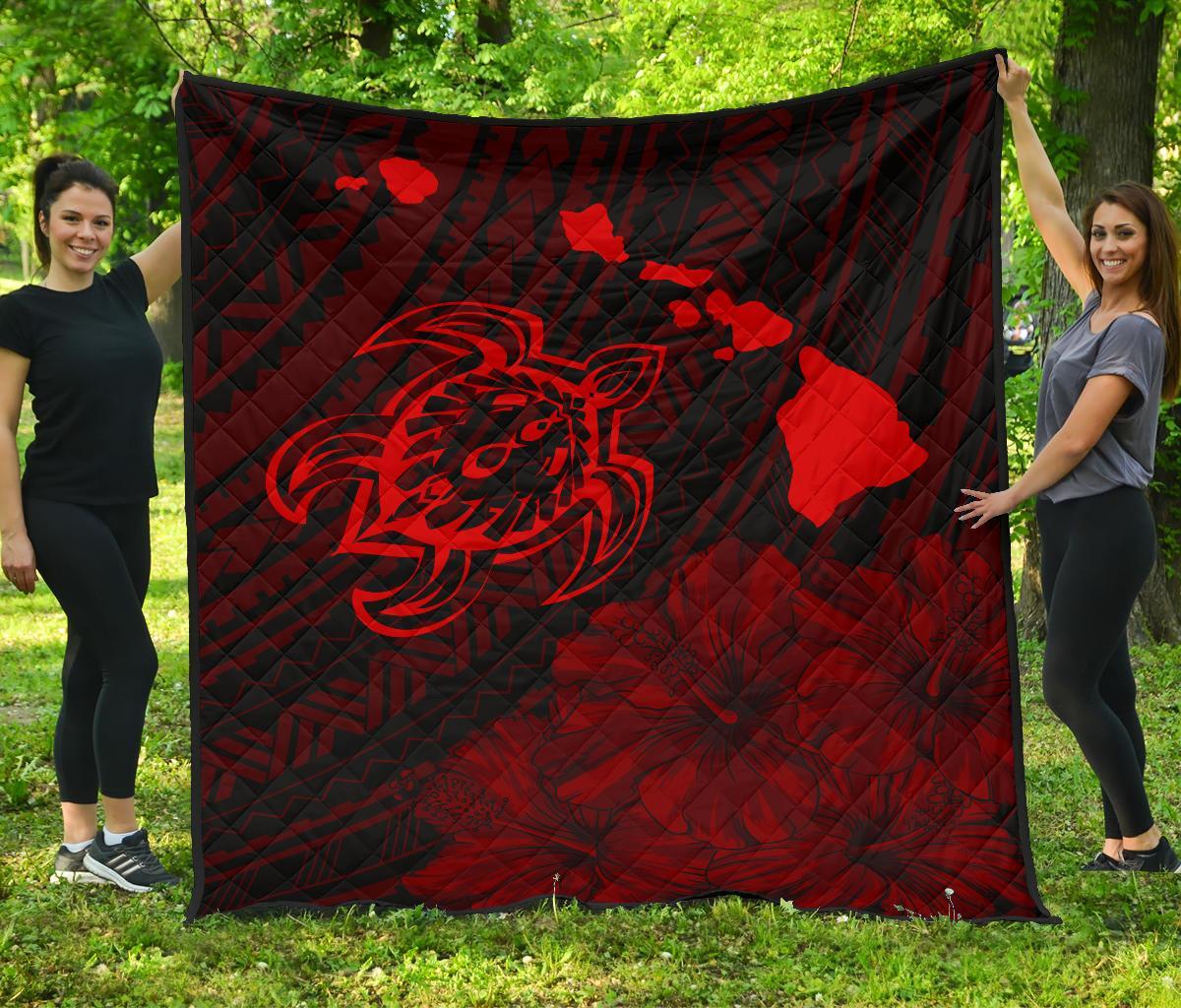 Hawaii Sea Turtle Is Swimming Toward Premium Quilt Red Red - Polynesian Pride
