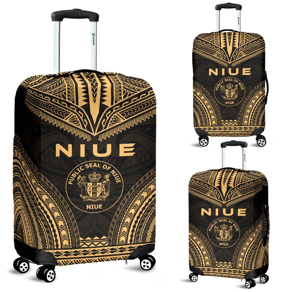 Niue Polynesian Chief Luggage Cover - Gold Version Gold - Polynesian Pride