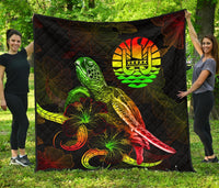 Tahiti Polynesian Premium Quilt - Turtle With Blooming Hibiscus Reggae - Polynesian Pride