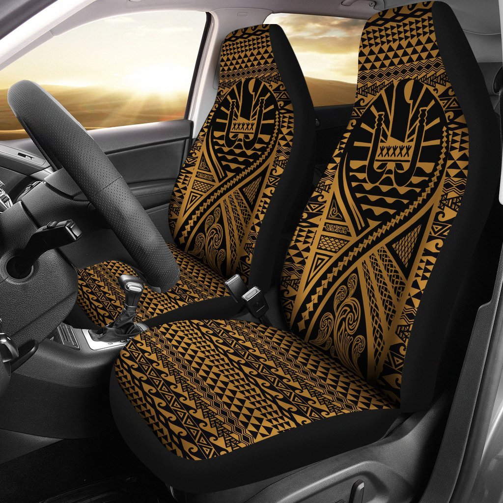 French Polynesia Car Seat Cover - French Polynesia Coat Of Arms Polynesia Tattoo Gold Universal Fit Gold - Polynesian Pride