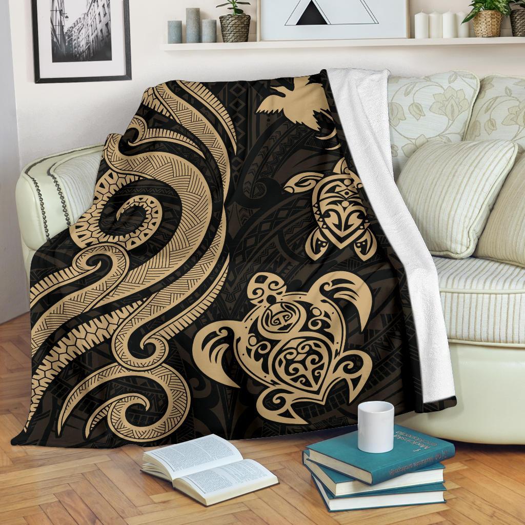 Papua New Guinea Premium Blanket - Gold Tentacle Turtle White - Polynesian Pride