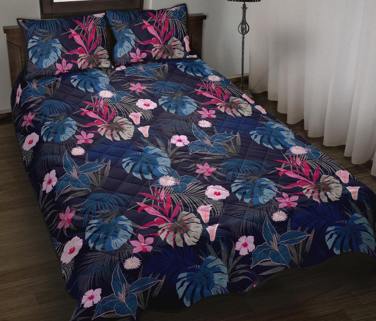 Tropical Palm Tree And Flower Quilt Bed Set - Polynesian Pride