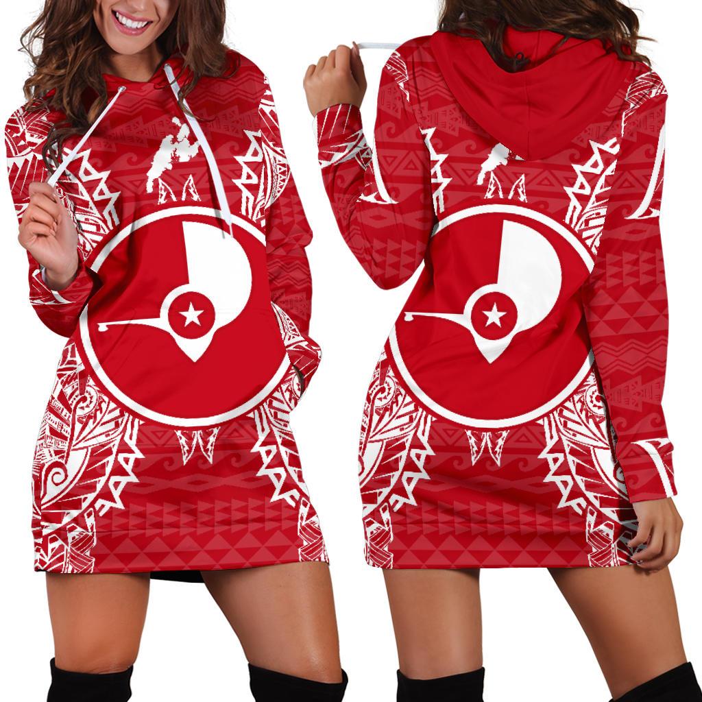 Yap Polynesian Hoodie Dress Map Red White Red - Polynesian Pride