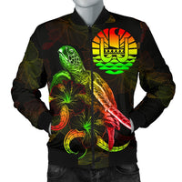 Tahiti Polynesian Men's Bomber Jacket - Turtle With Blooming Hibiscus Reggae Reggae - Polynesian Pride