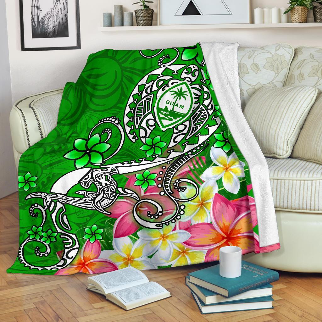 Guam Premium Blanket - Turtle Plumeria (Green) - Polynesian Pride
