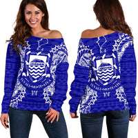 Tuvalu Polynesian Shoulder Sweater Map Blue Blue - Polynesian Pride