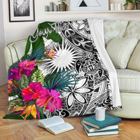 Marshall Islands Custom Personalised Premium Blanket White - Turtle Plumeria Banana Leaf - Polynesian Pride