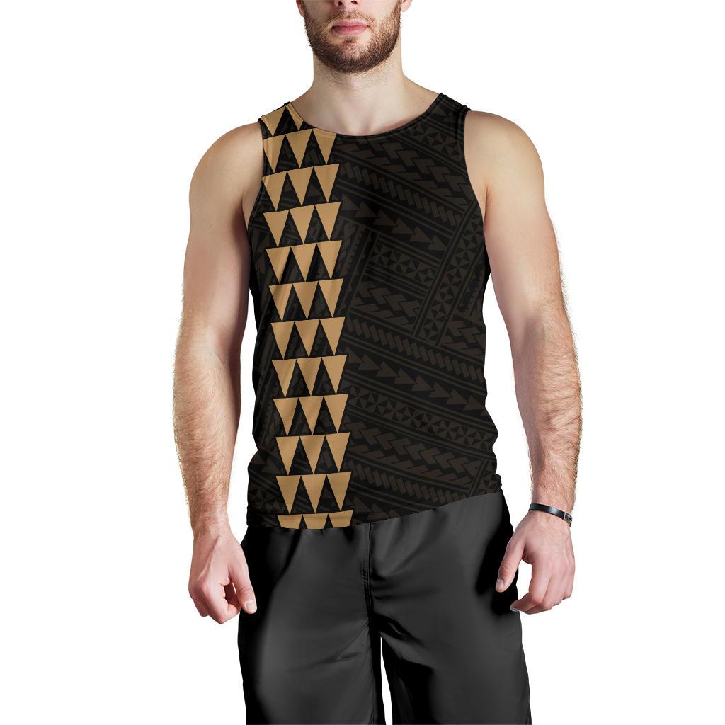 Hawaii Kakau Polynesian Hammerhead Shark Map Men's Tank Top - Gold - Polynesian Pride