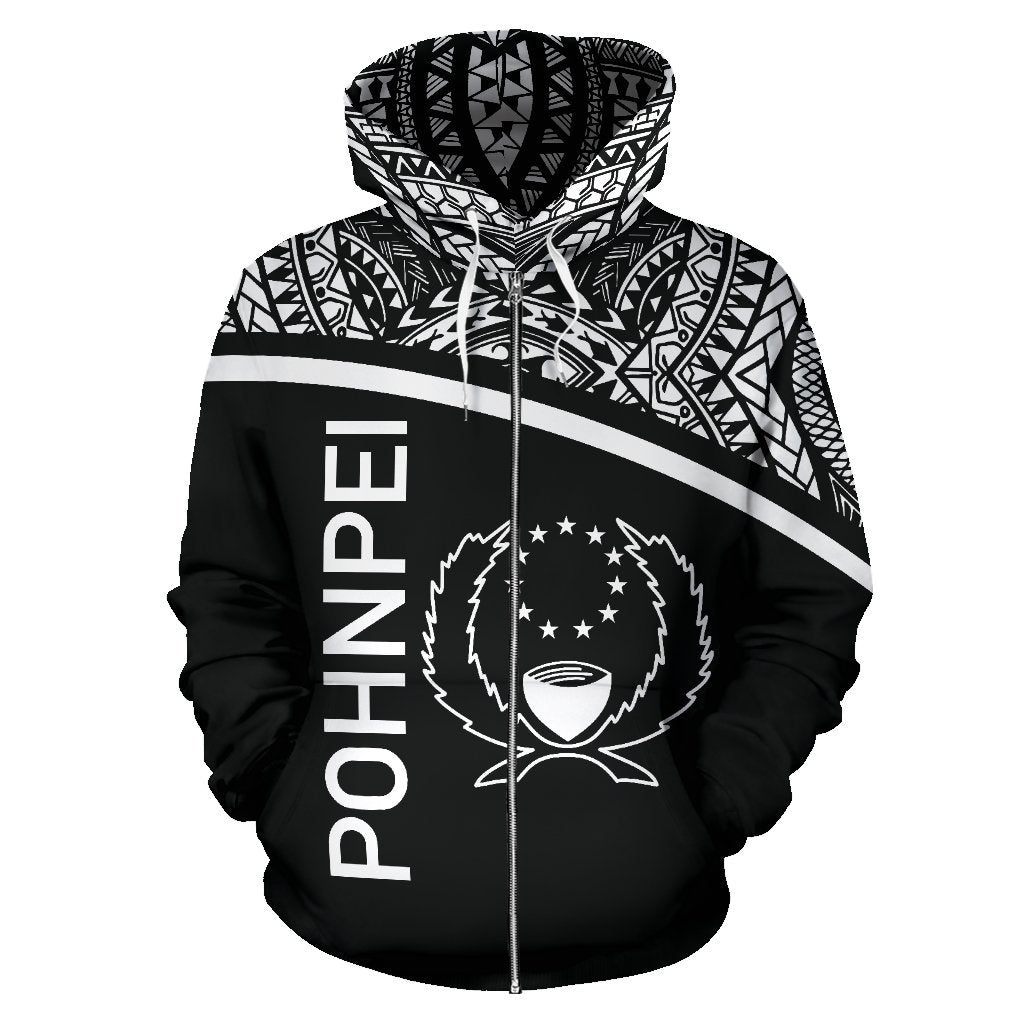 Pohnpei All Over Zip up Hoodie Micronesia Black Curve Style - Polynesian Pride