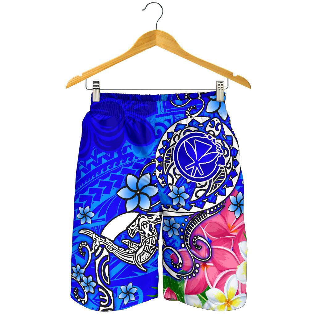 Hawaii Men's Shorts - Turtle Plumeria Polynesian Tattoo Blue Color - Polynesian Pride