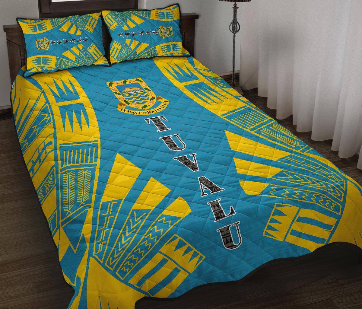 Tuvalu Quilt Bed Set - Tuvalu Coat Of Arms Blue Tattoo Style - Polynesian Pride