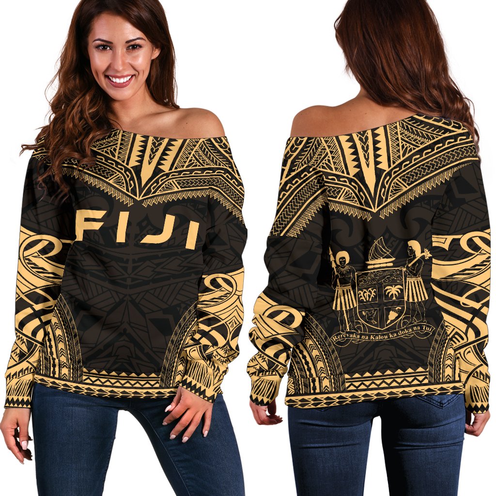 Fiji Polynesian Chief Women's Off Shoulder Sweater - Gold Version Gold - Polynesian Pride