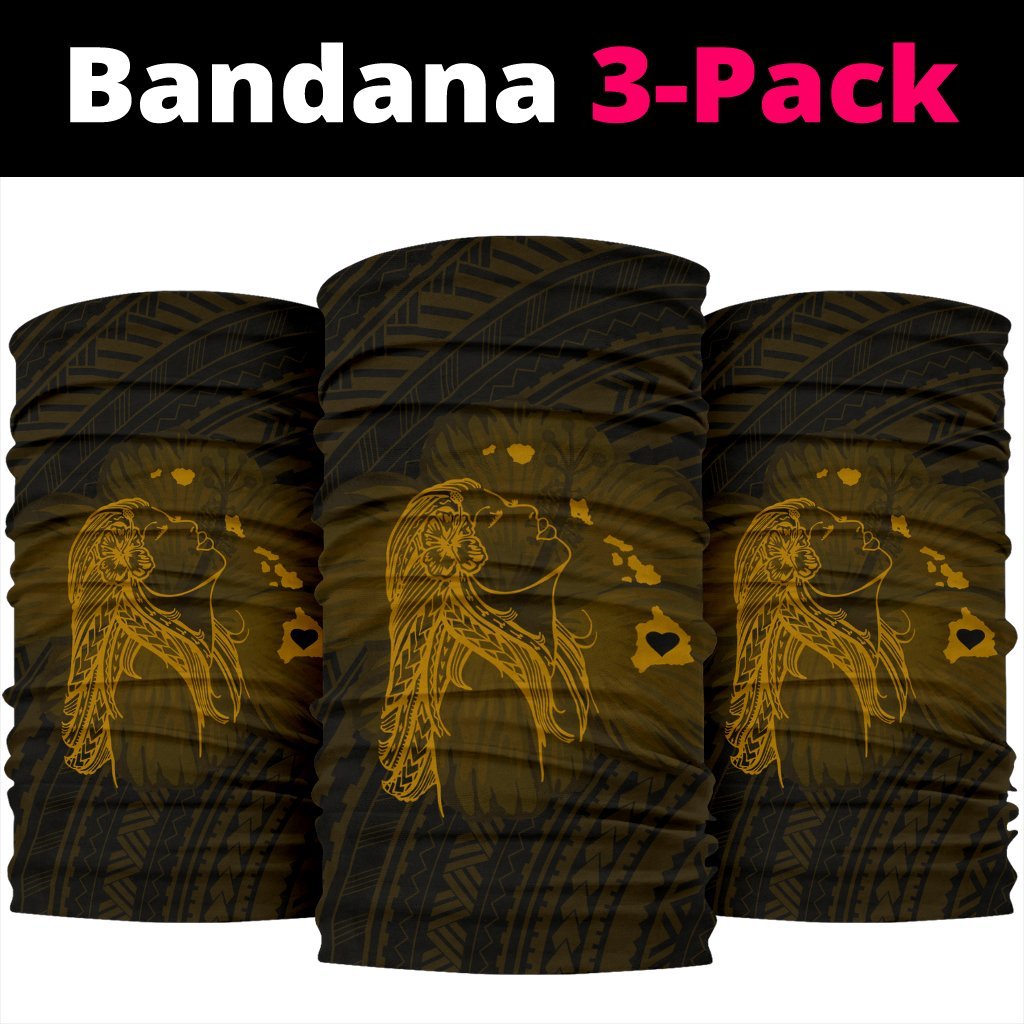 Hawaii Hula Girl Hibiscus Map Polynesian Bandana 3 - Pack - Gold - Polynesian Pride