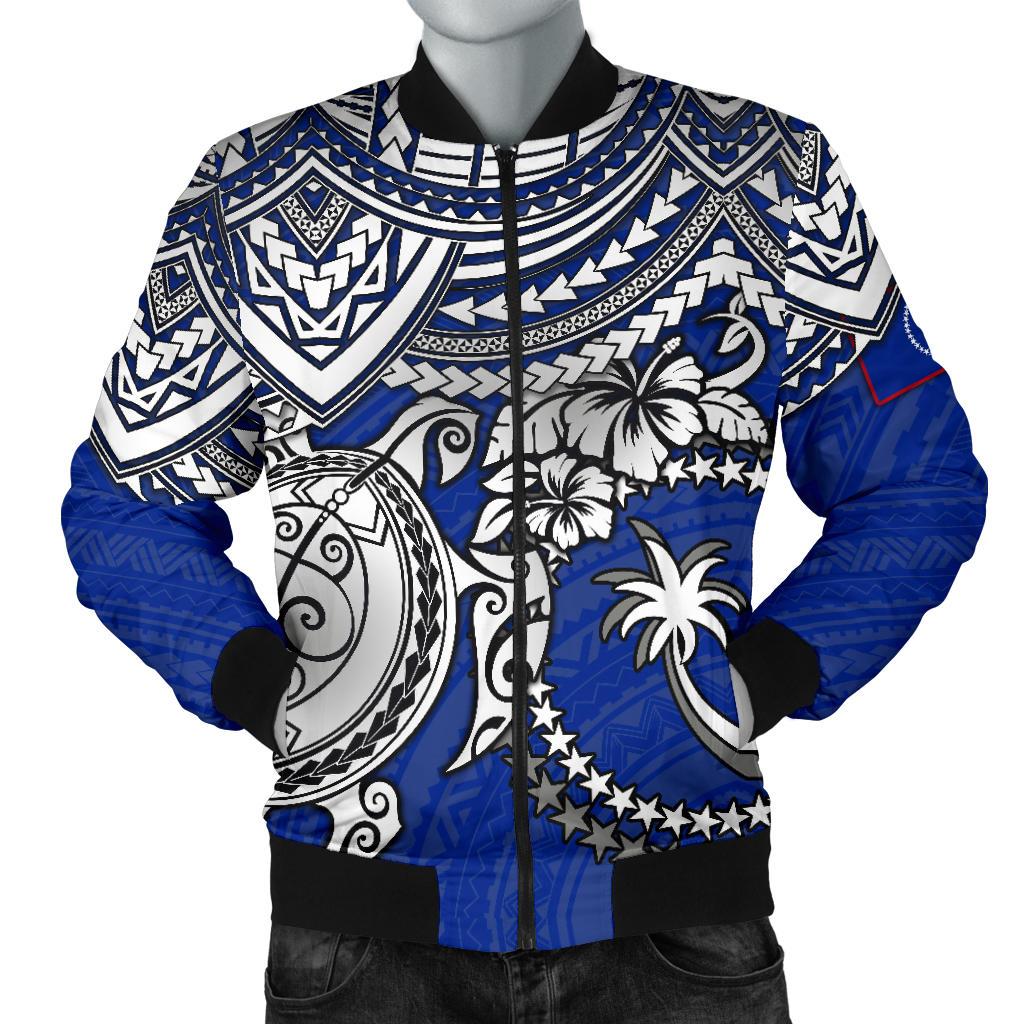 Chuuk Polynesian Bomber Jacket (Men) - White Turtle (Blue) Blue - Polynesian Pride